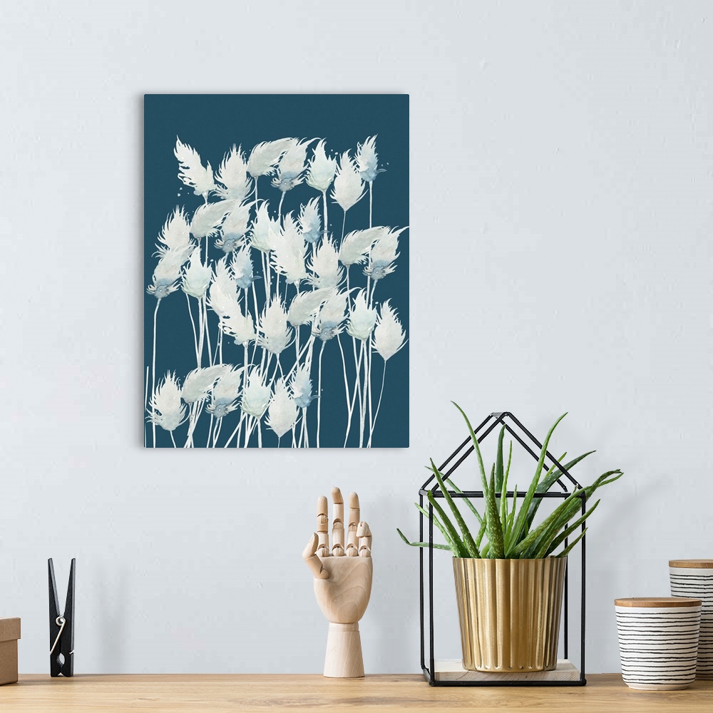 A bohemian room featuring Modern coastal hand painted watercolor of beach grasses swaying on the beach