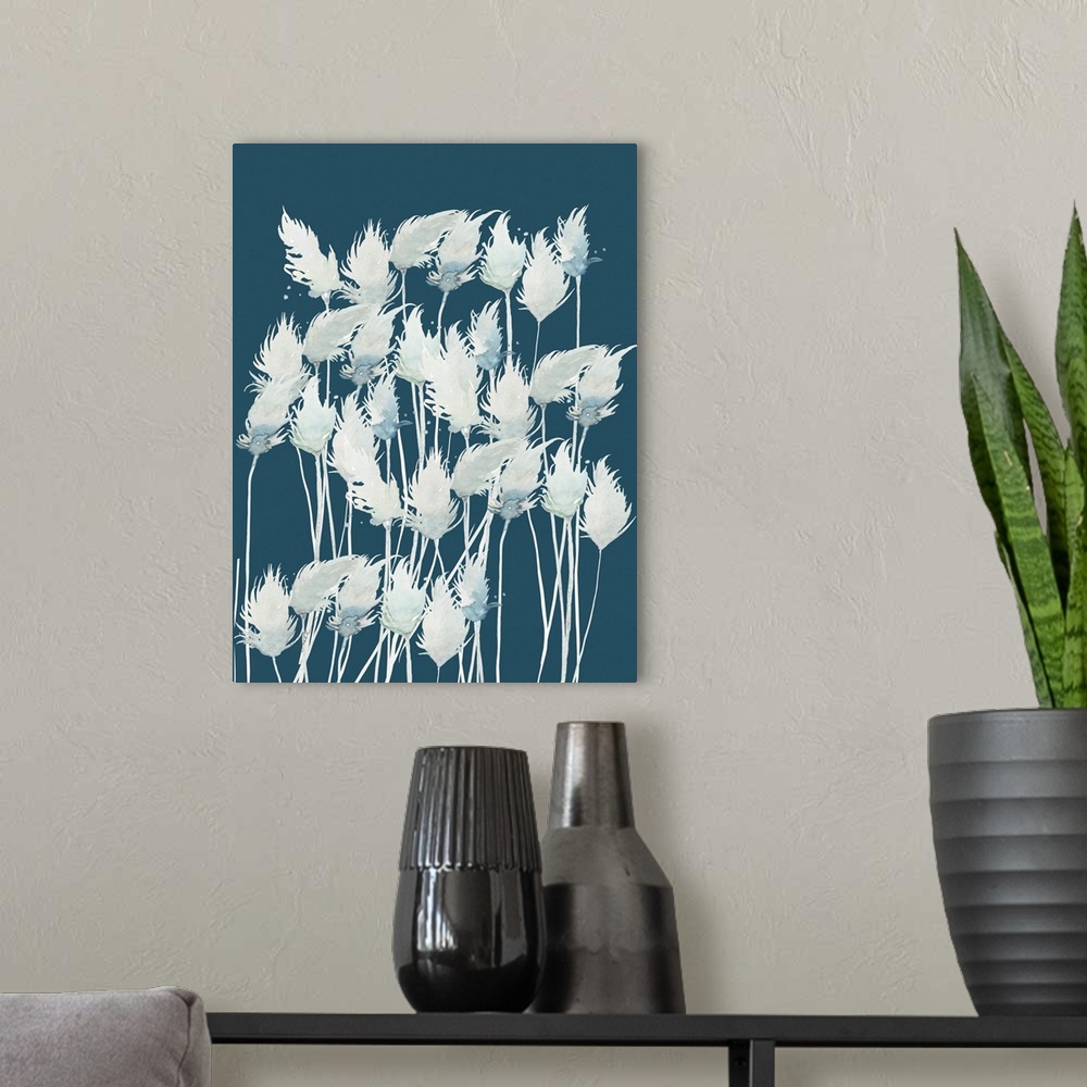 A modern room featuring Modern coastal hand painted watercolor of beach grasses swaying on the beach