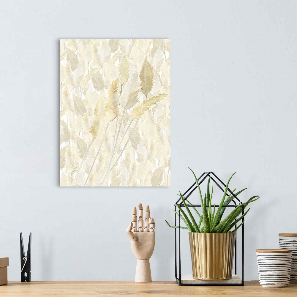 A bohemian room featuring Modern coastal hand painted watercolor of a golden wheatfield