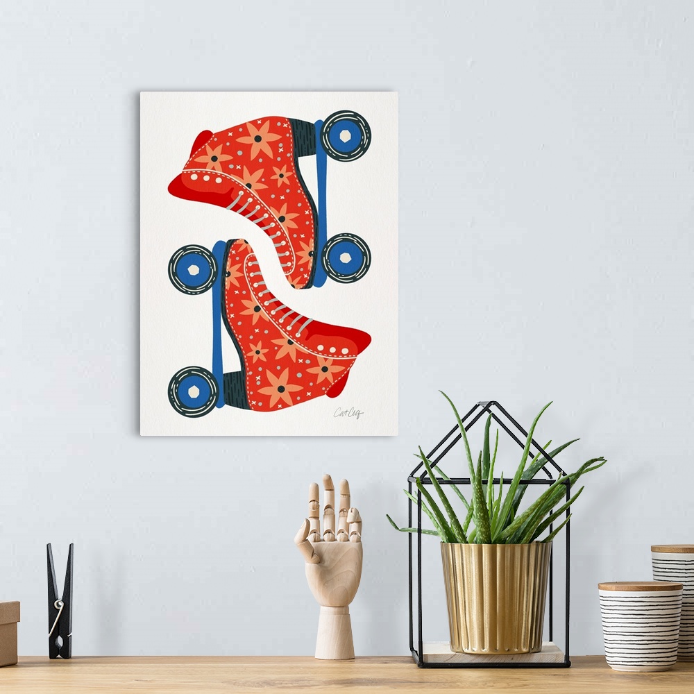 A bohemian room featuring Retro Roller Skates - Red On White