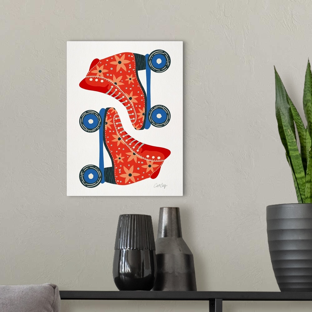 A modern room featuring Retro Roller Skates - Red On White