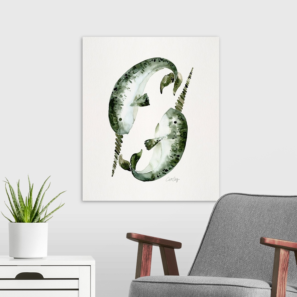 A modern room featuring Sage Green Narwhals