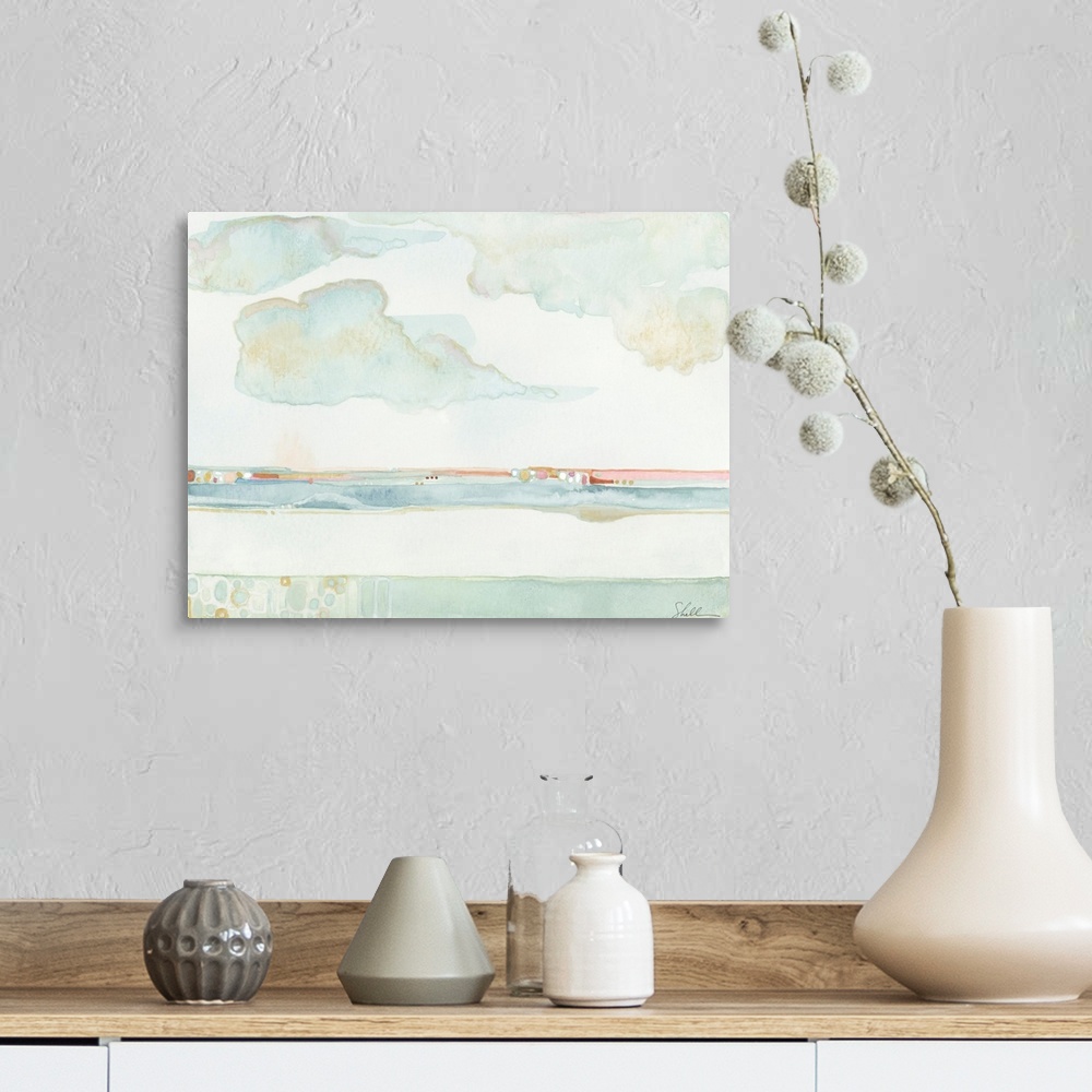 A farmhouse room featuring Hand Painted Watercolor of the ocean's Horizon line