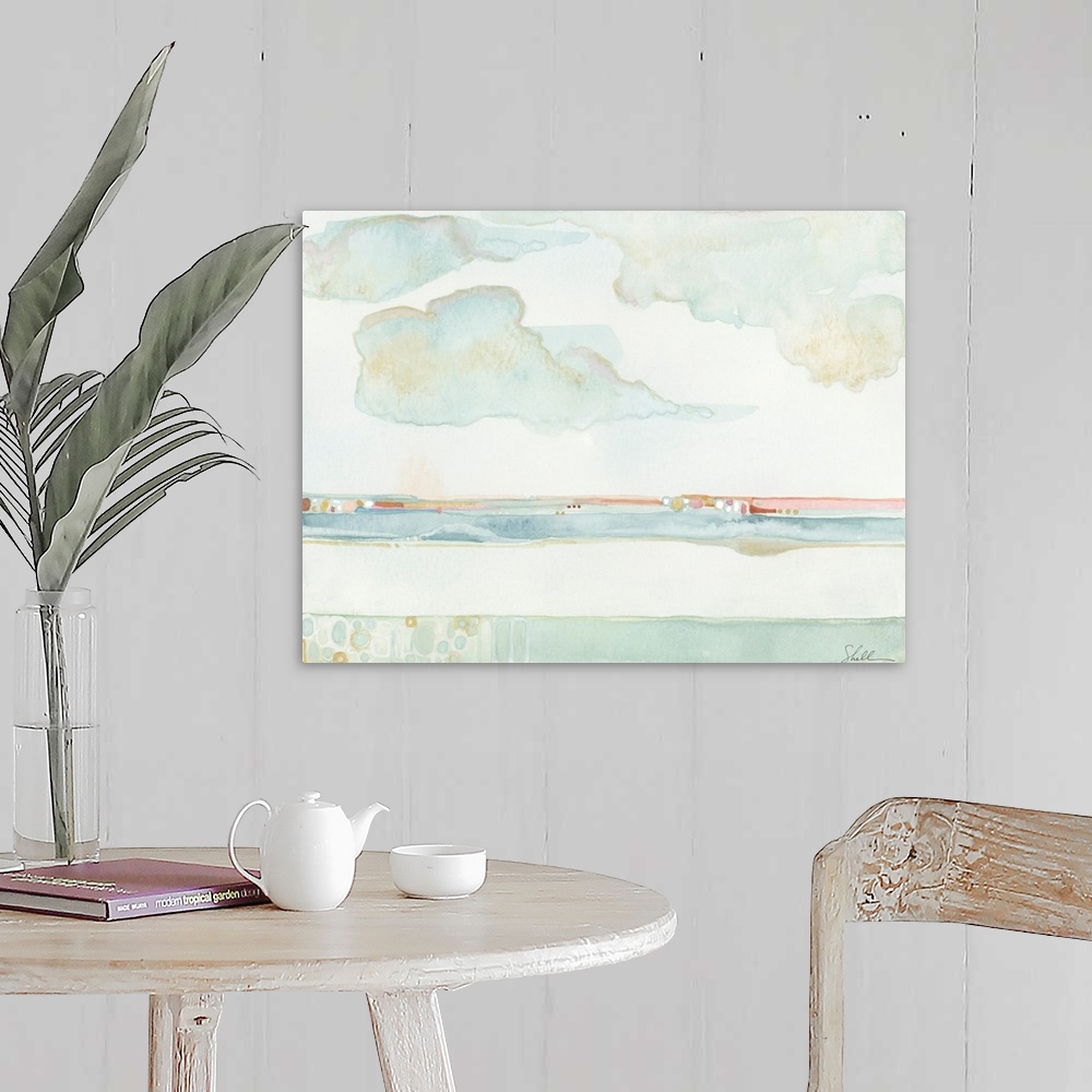 A farmhouse room featuring Hand Painted Watercolor of the ocean's Horizon line