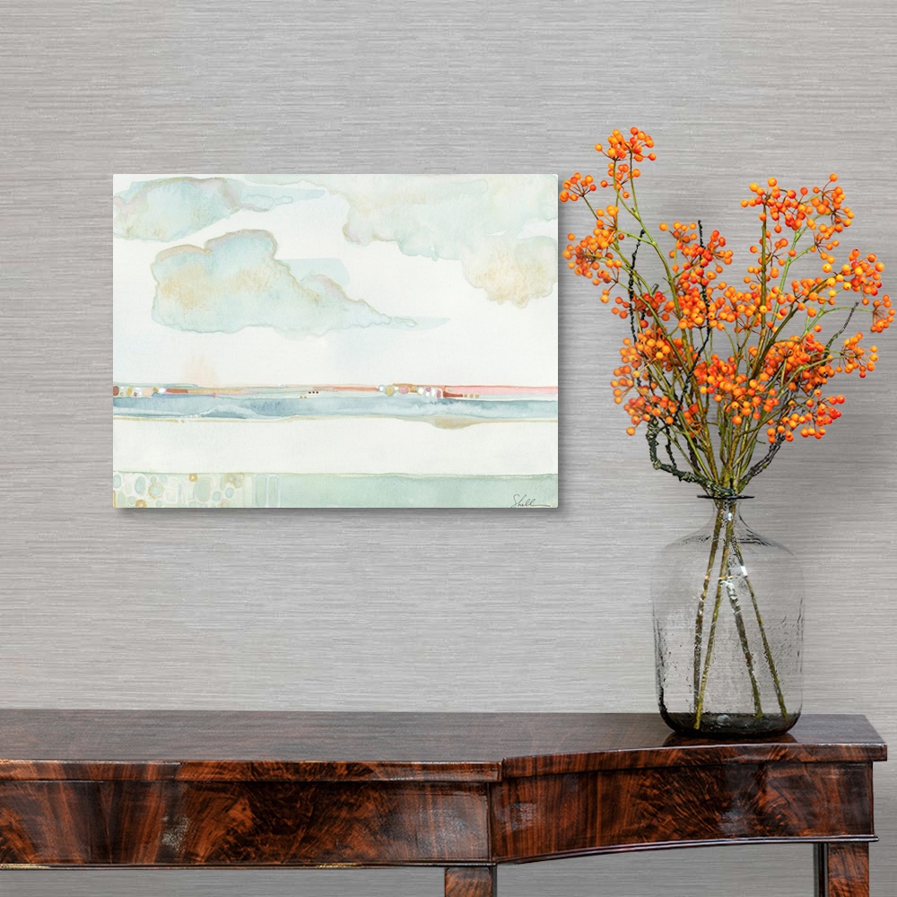A traditional room featuring Hand Painted Watercolor of the ocean's Horizon line