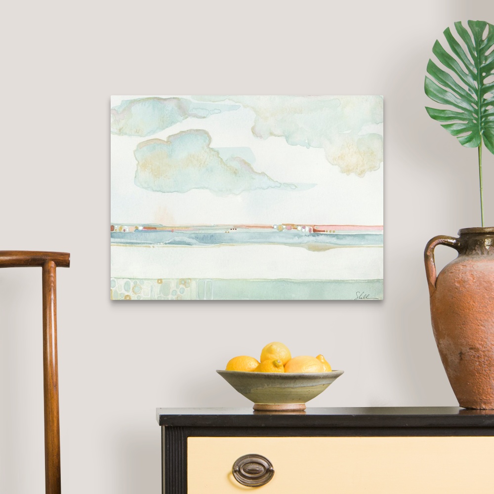 A traditional room featuring Hand Painted Watercolor of the ocean's Horizon line