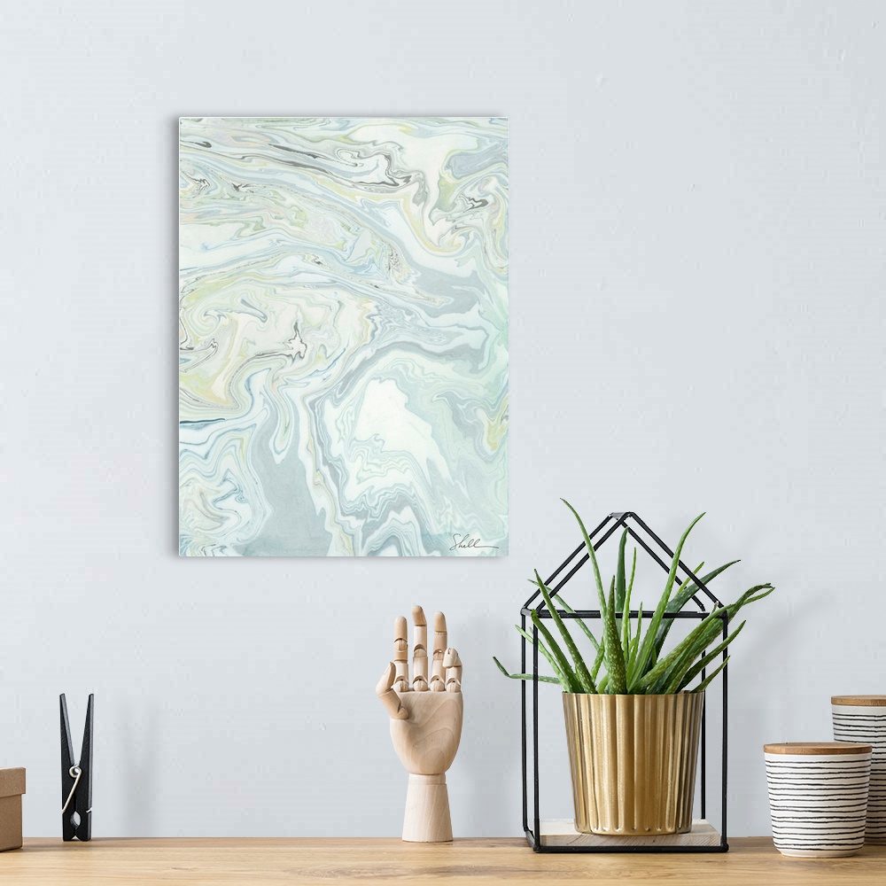 A bohemian room featuring Abstract organic marbled ink boho painting
