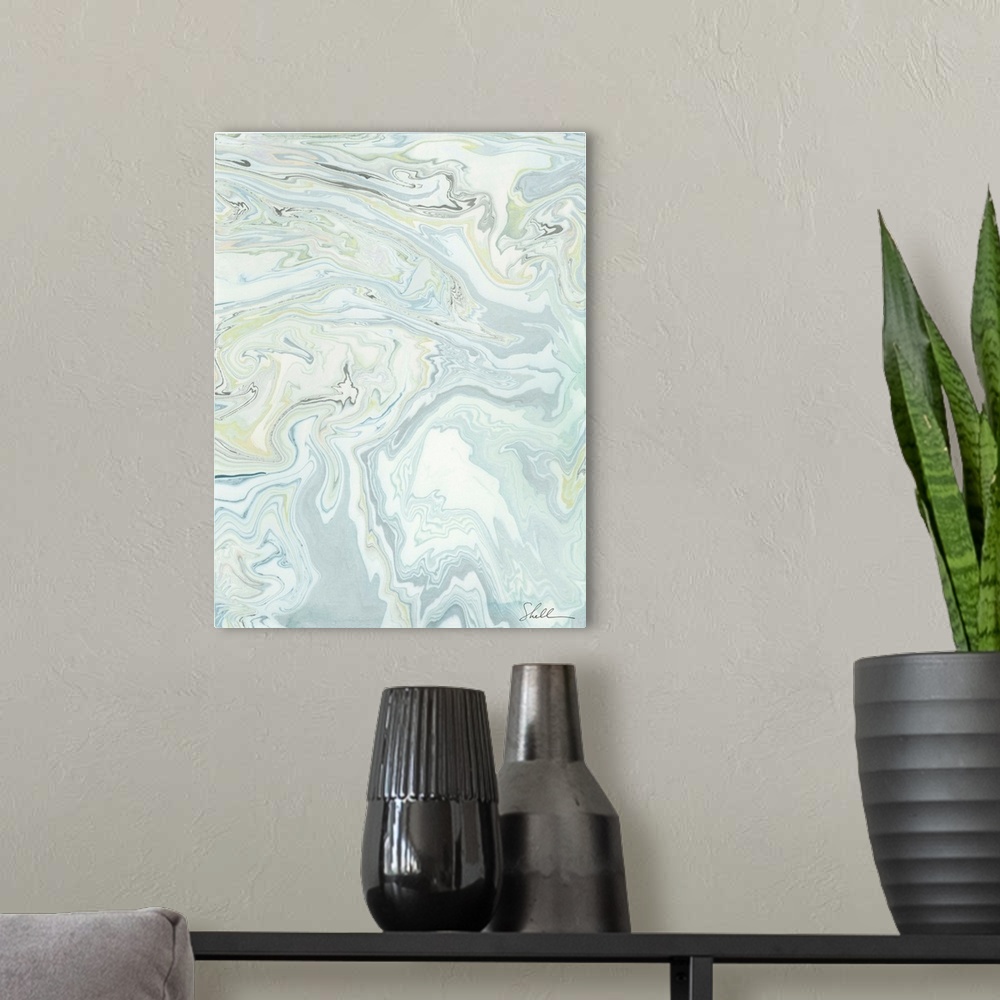A modern room featuring Abstract organic marbled ink boho painting