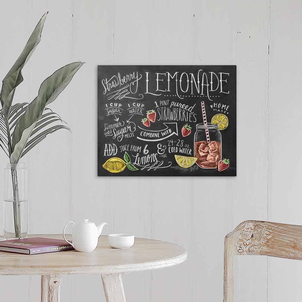 A farmhouse room featuring Hand written and illustrated recipe for strawberry lemonade.