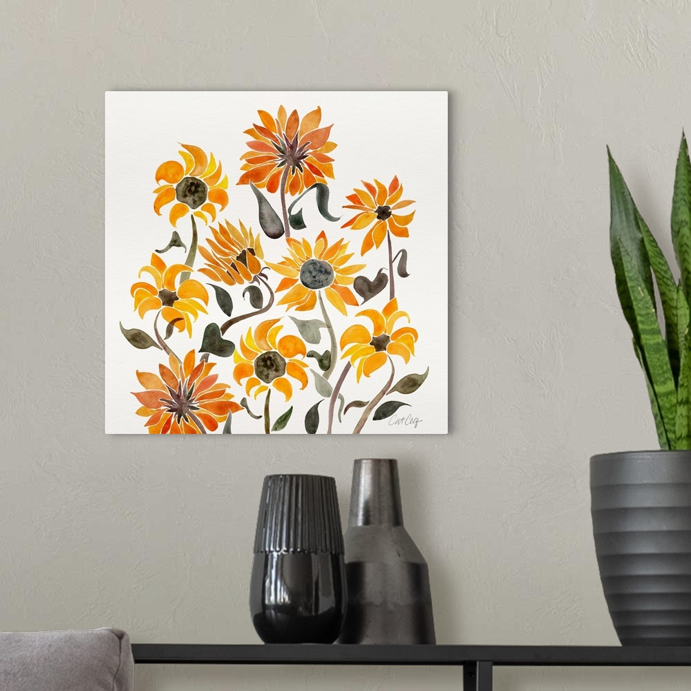 A modern room featuring Sunflower Watercolor