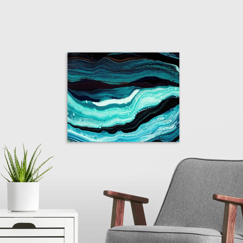 A modern room featuring Teal Abstract 37
