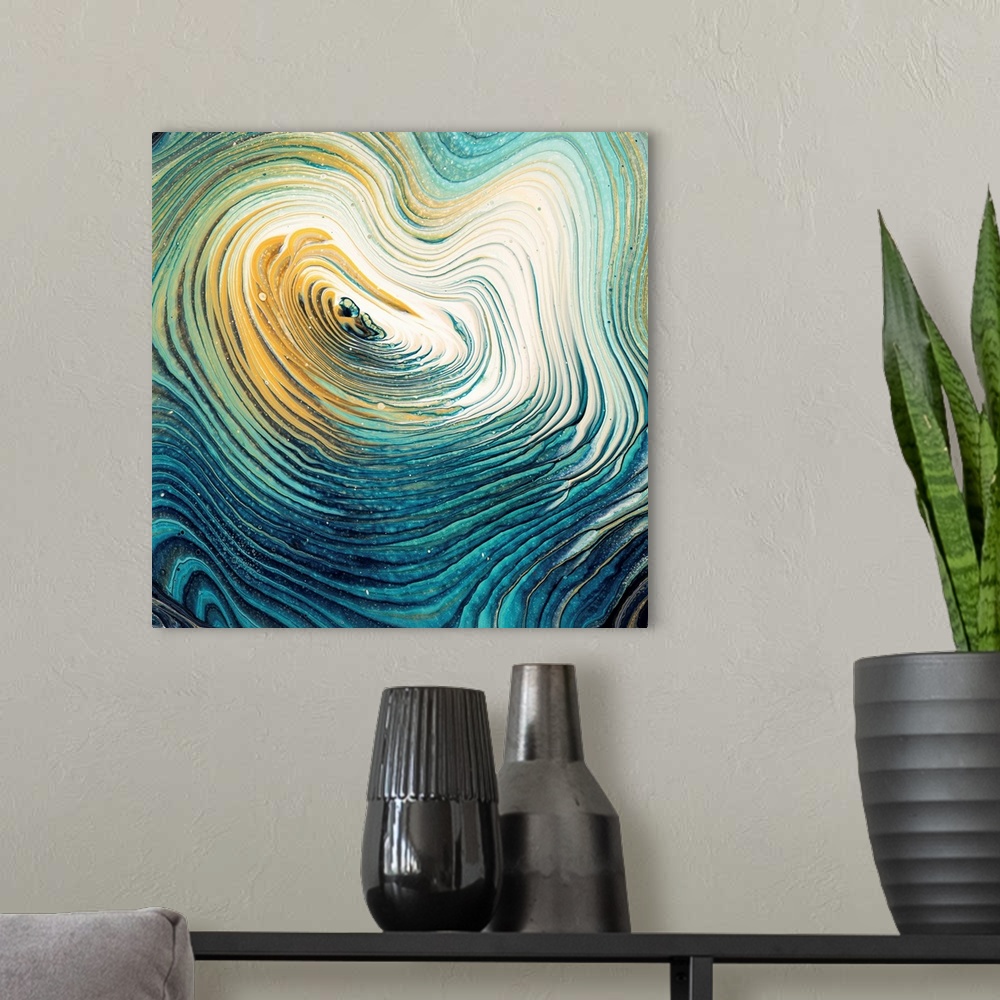 A modern room featuring Teal And Cream Abstract 26