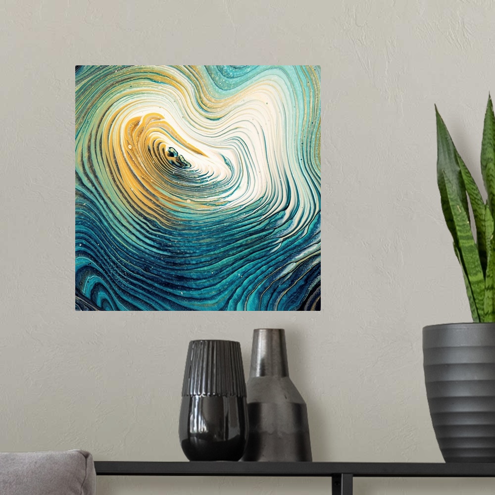A modern room featuring Teal And Cream Abstract 26