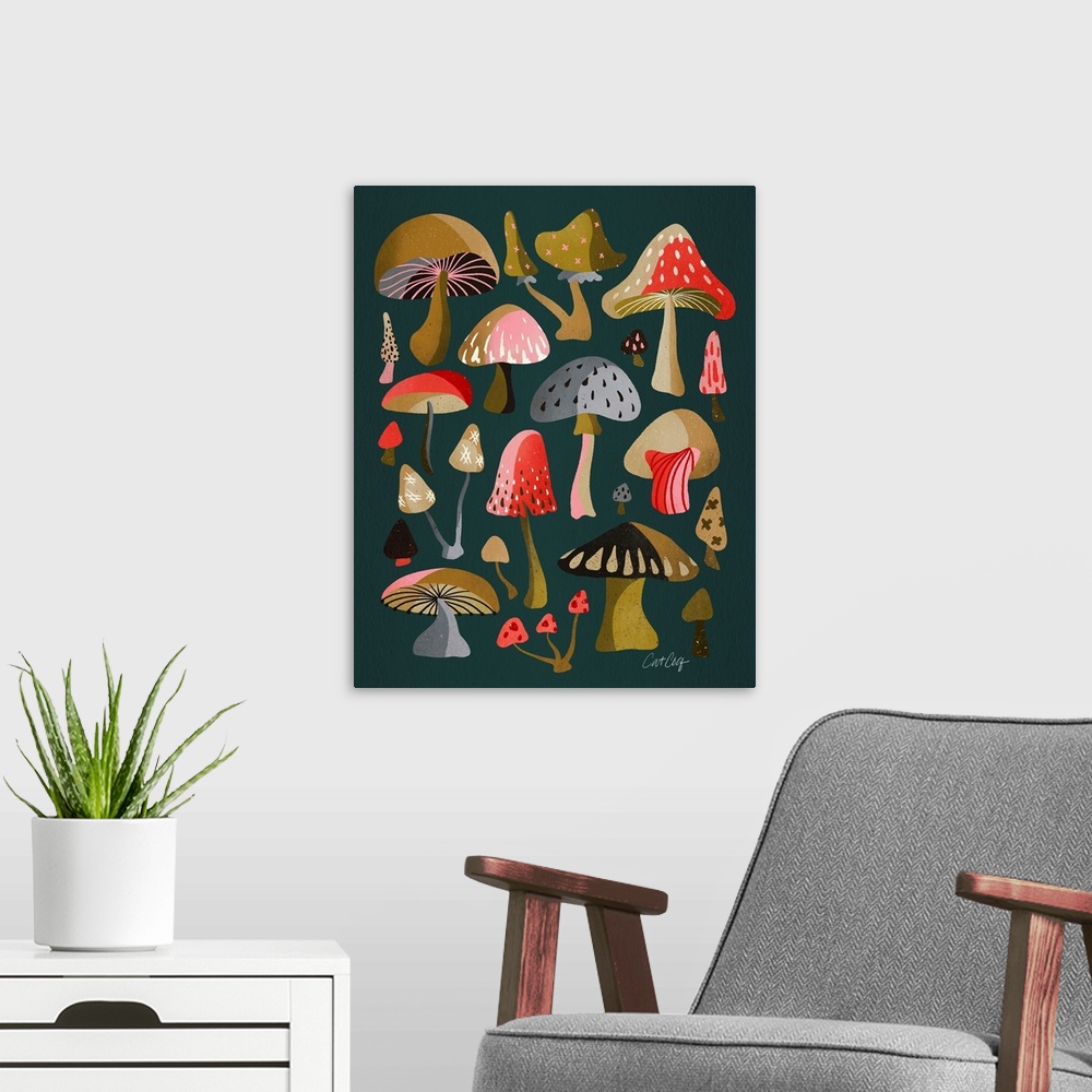 A modern room featuring Teal Mushrooms
