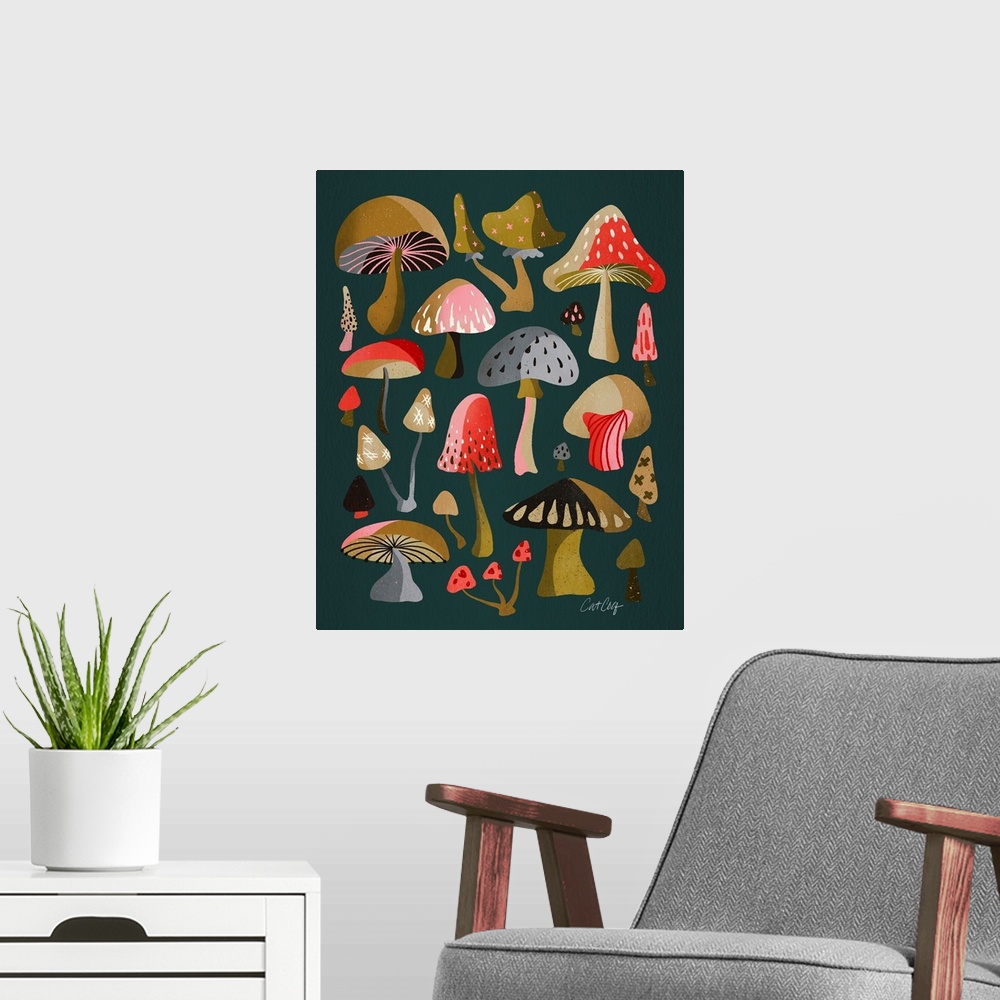 A modern room featuring Teal Mushrooms