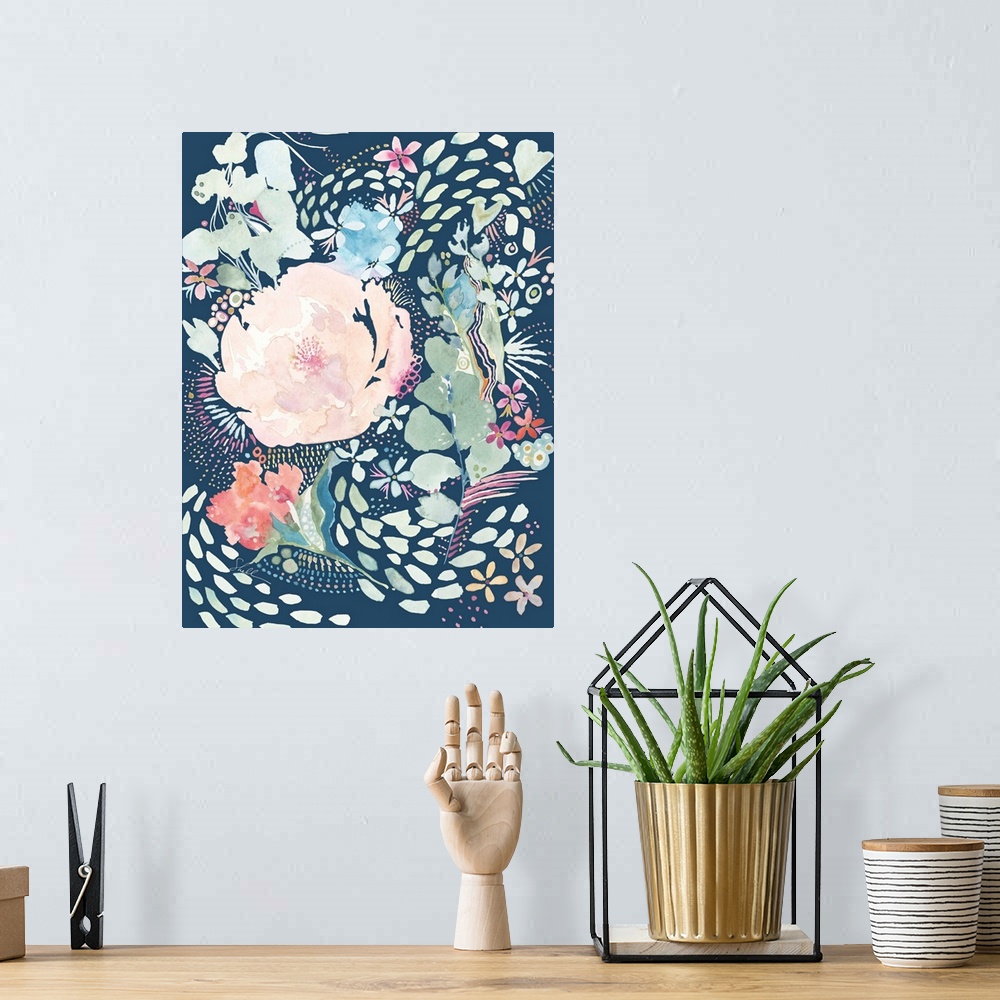 A bohemian room featuring Handpainted watercolor Floral Design with whimsical brush detailing