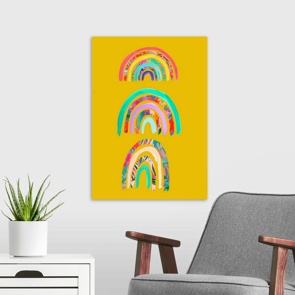 A modern room featuring Three Rainbows
