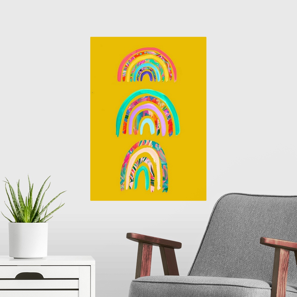 A modern room featuring Three Rainbows