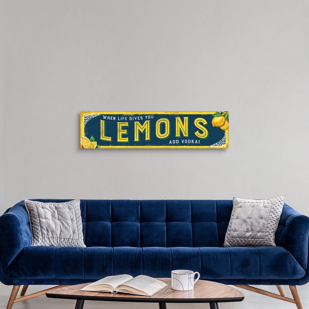 A modern room featuring Tin Sign - Lemons