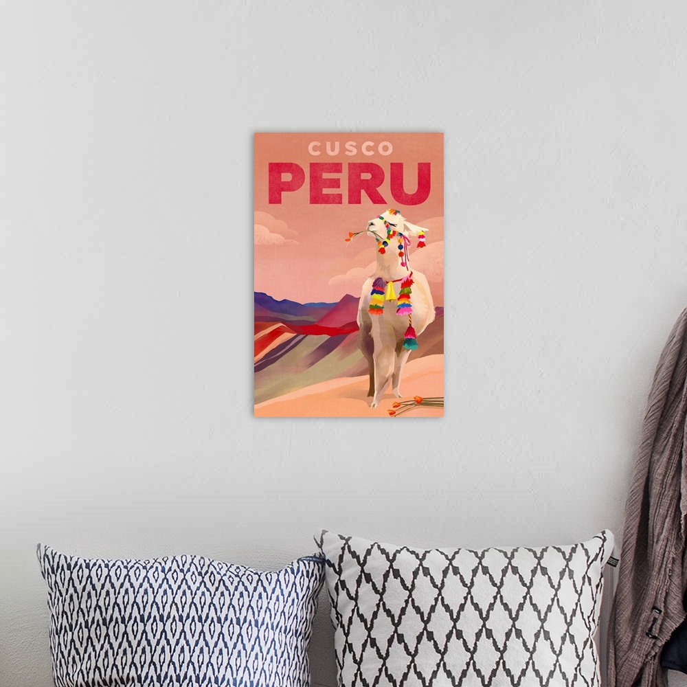 A bohemian room featuring Travel Poster Cusco