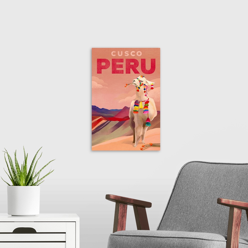 A modern room featuring Travel Poster Cusco