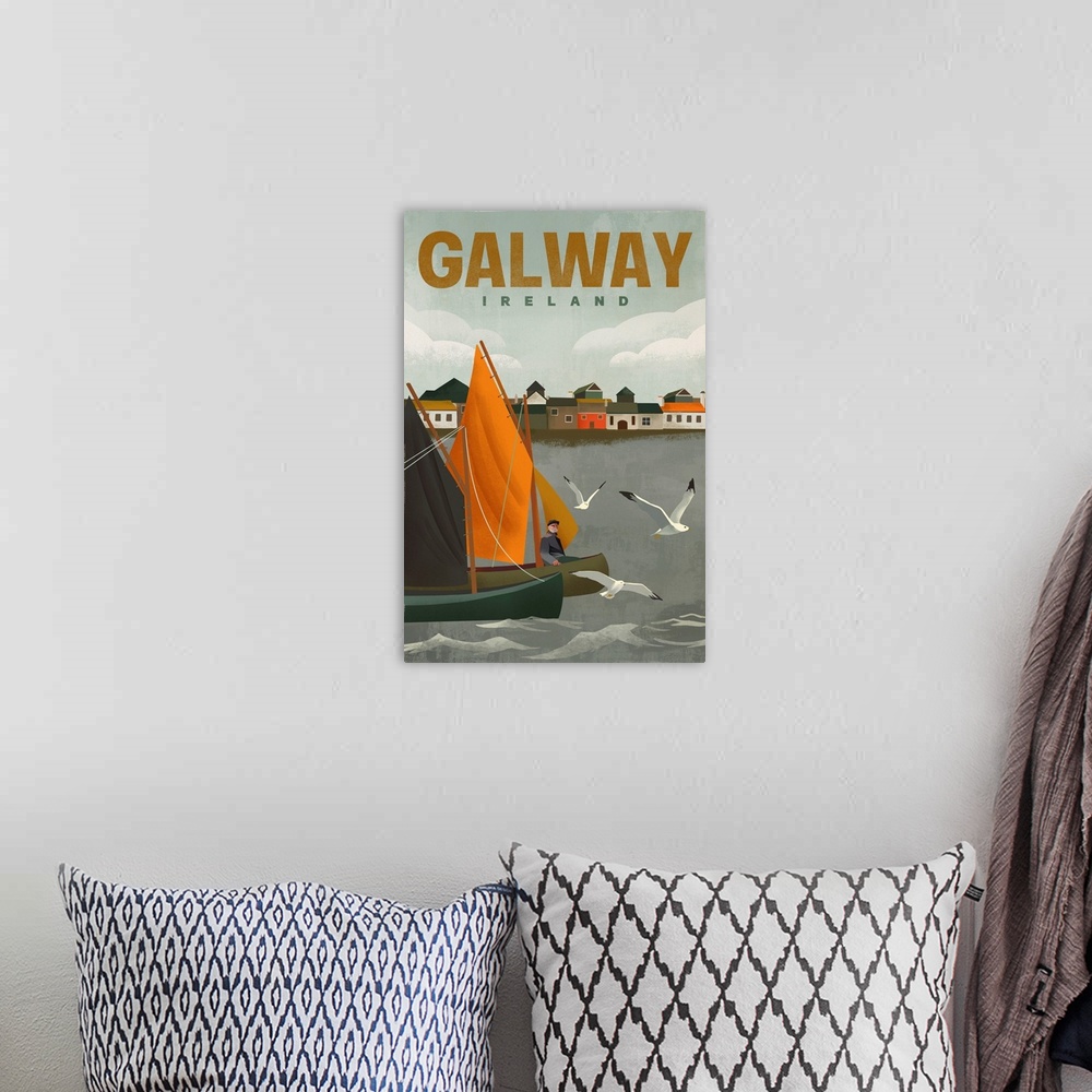 A bohemian room featuring Travel Poster Galway