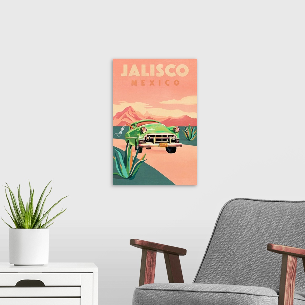 A modern room featuring Travel Poster Jalisco