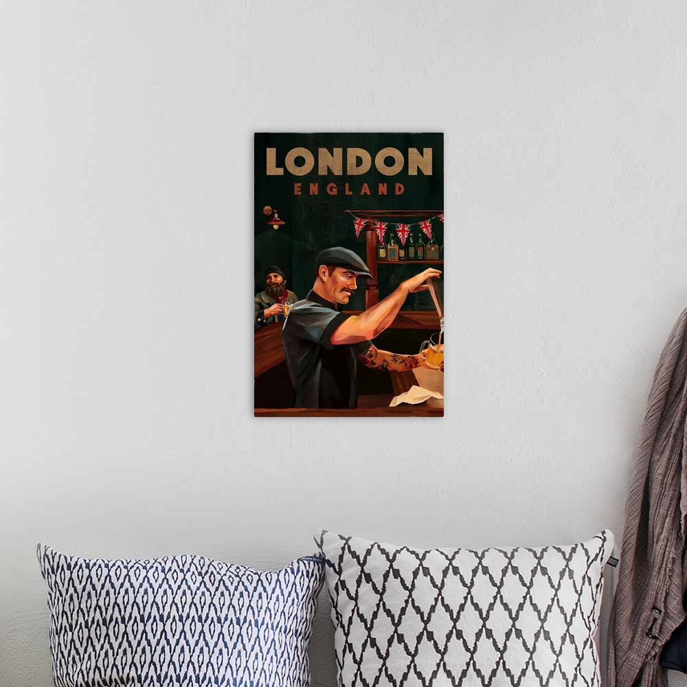 A bohemian room featuring Travel Poster London