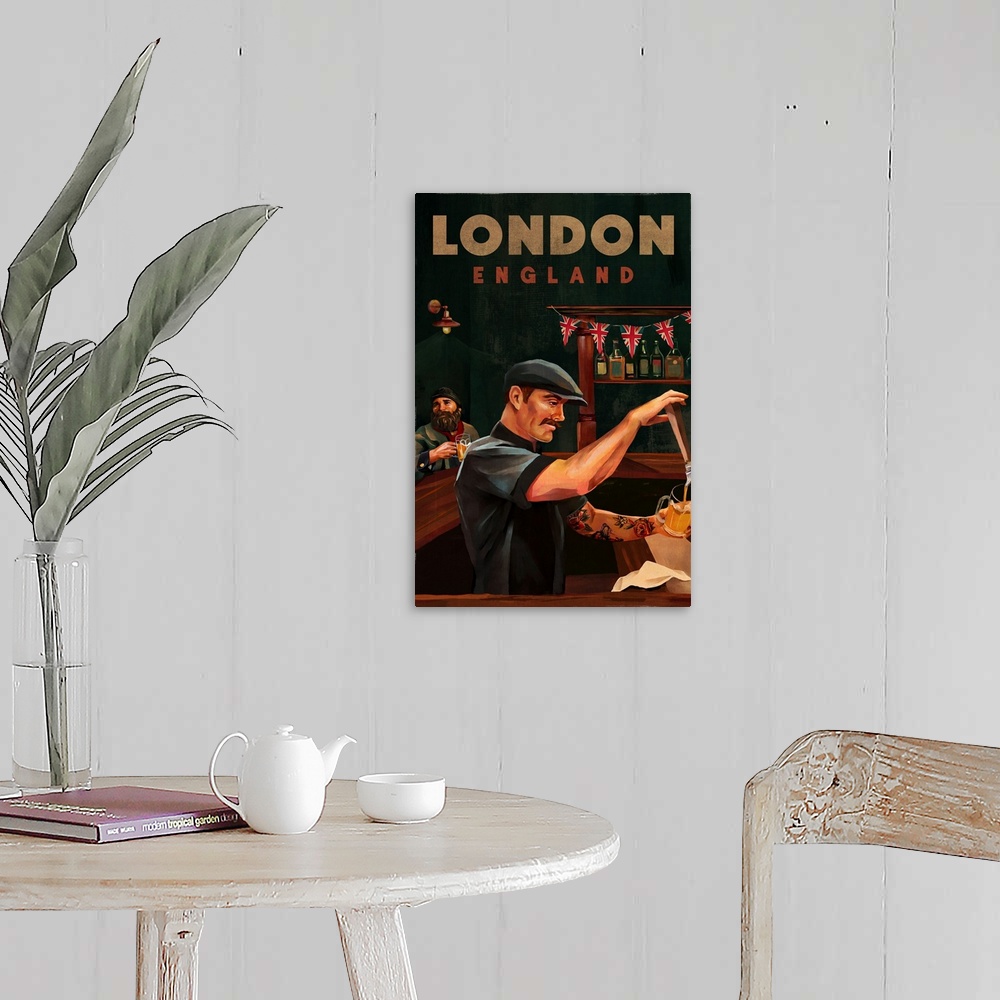 A farmhouse room featuring Travel Poster London