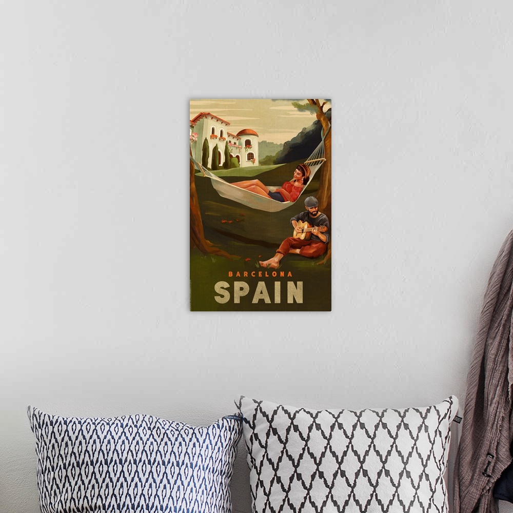 A bohemian room featuring Travel Poster Spain