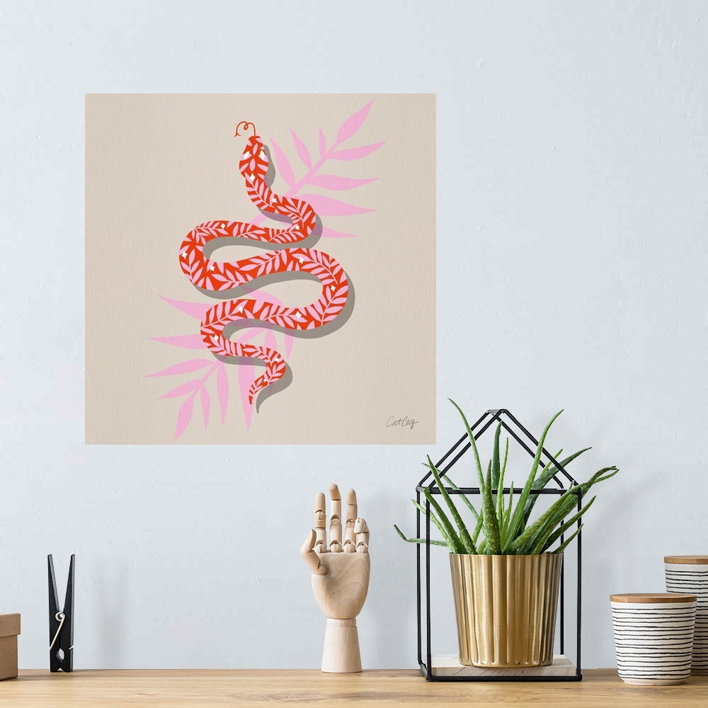 A bohemian room featuring Tropical Serpent Coral Pink