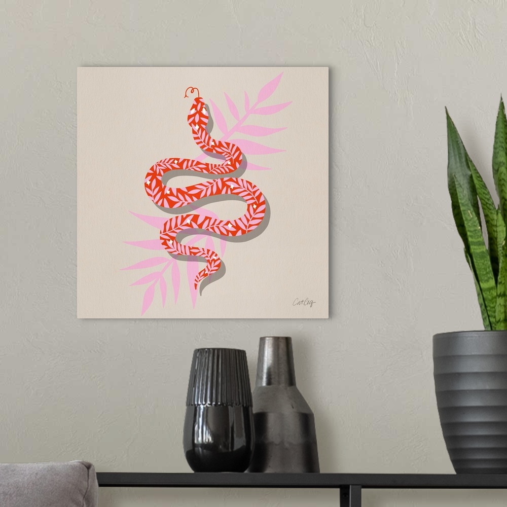 A modern room featuring Tropical Serpent Coral Pink