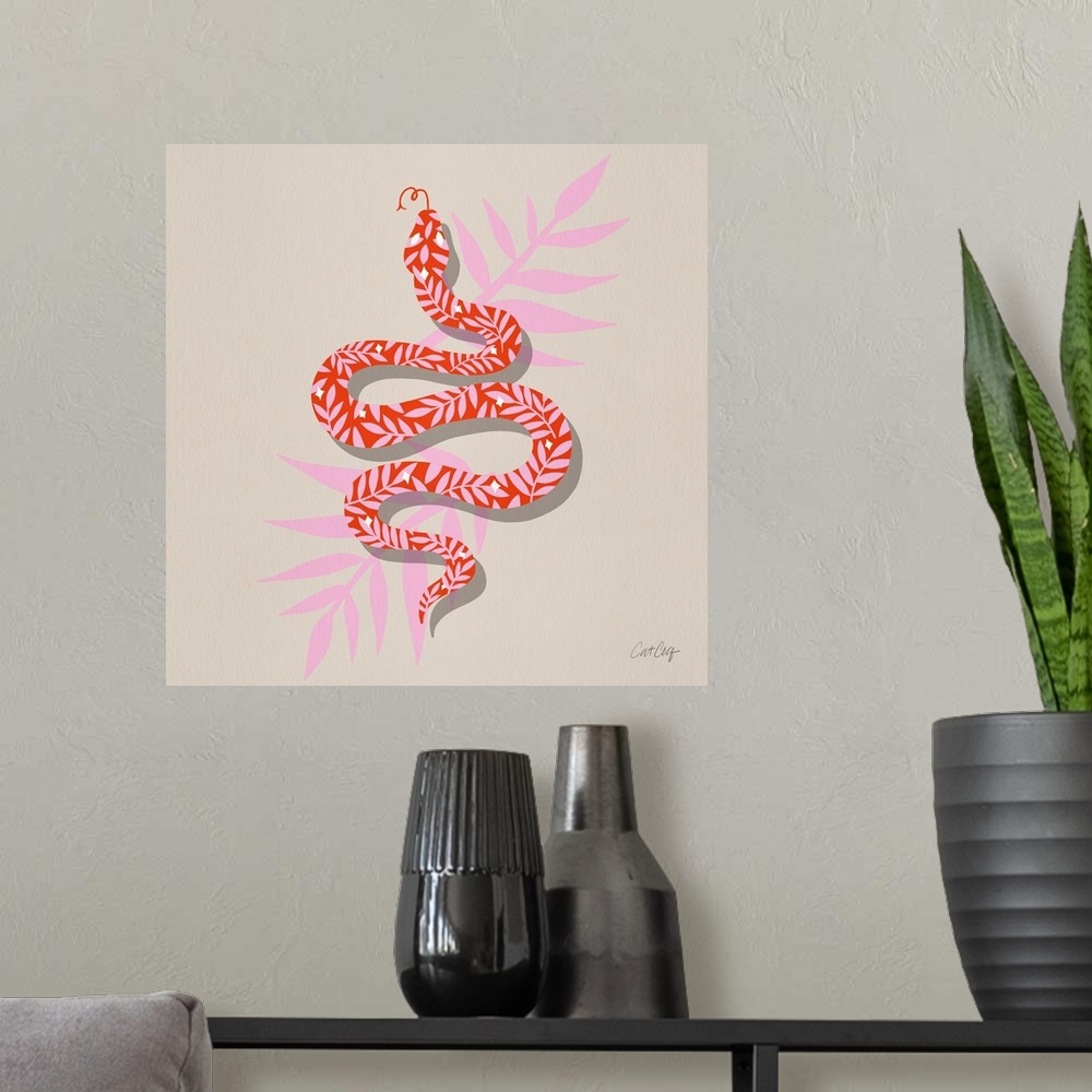 A modern room featuring Tropical Serpent Coral Pink