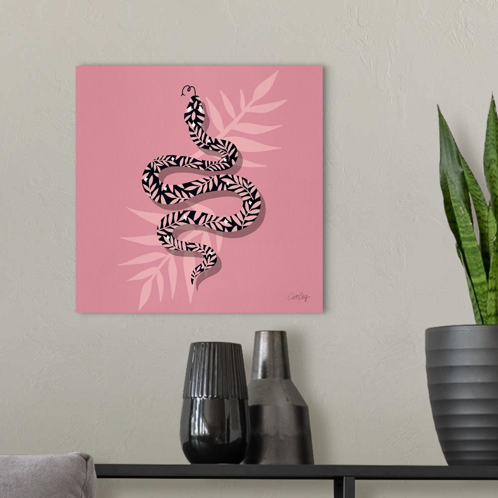 A modern room featuring Tropical Serpent Dusty Rose