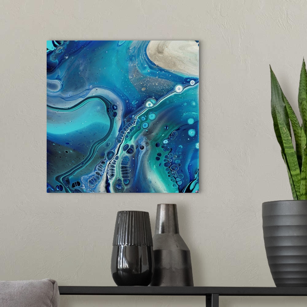 A modern room featuring Turquoise Abstract 8