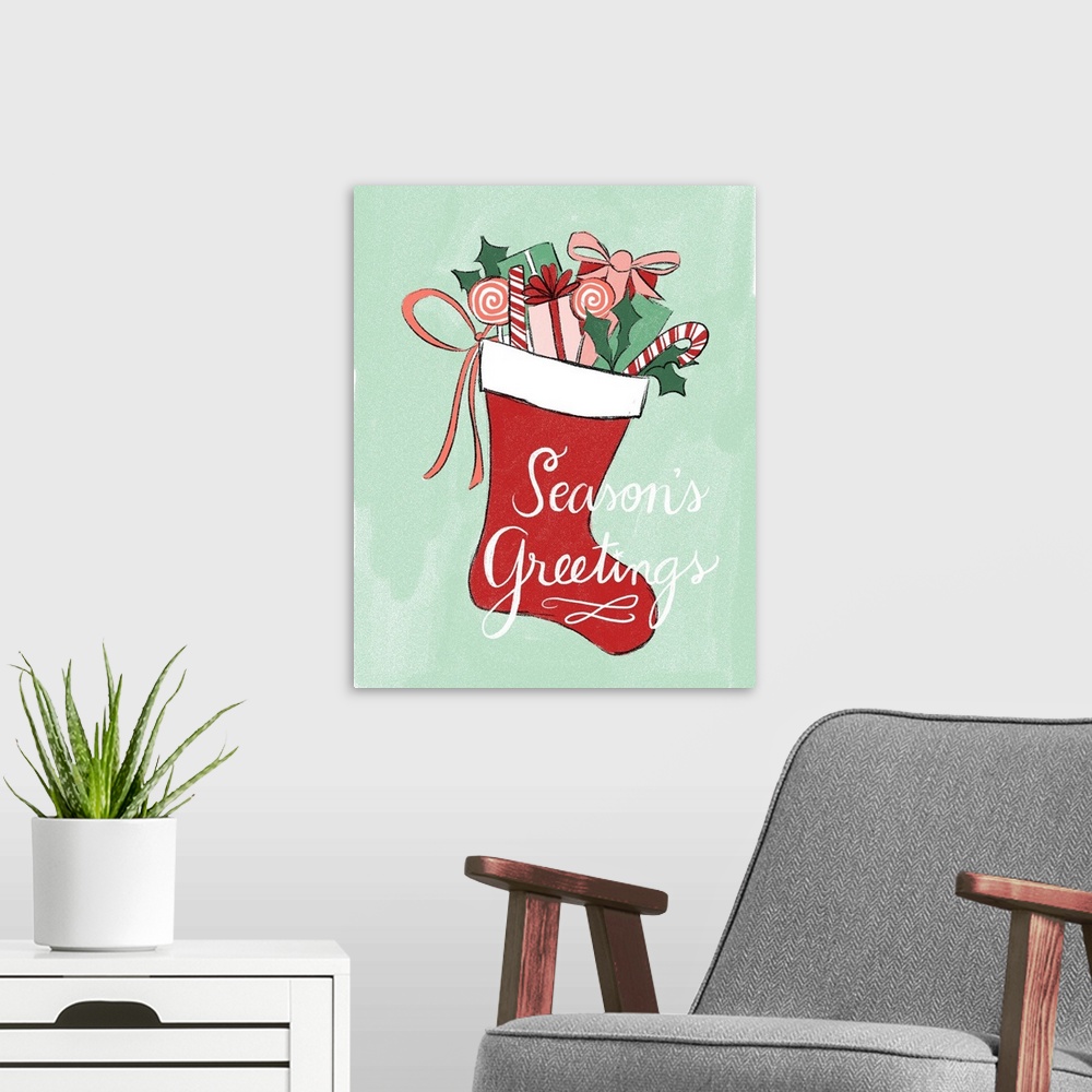 A modern room featuring Vintage Holidays Stocking