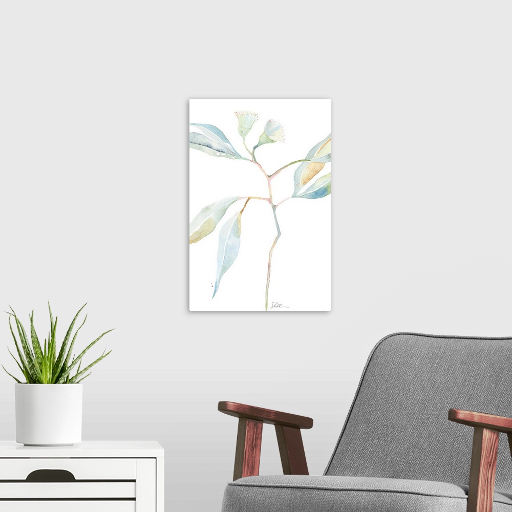 A modern room featuring Hand Painted watercolor botanical with soft florals and branches