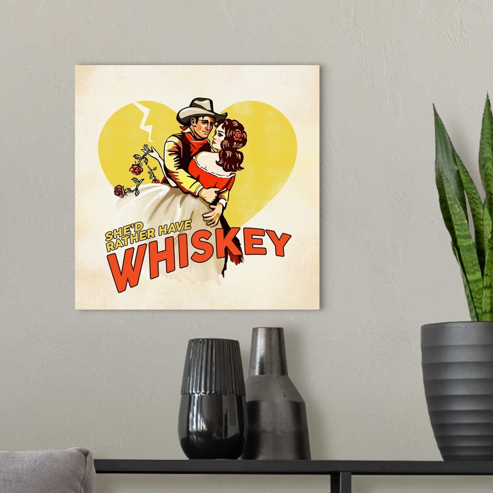 A modern room featuring Western Rather Have Whiskey