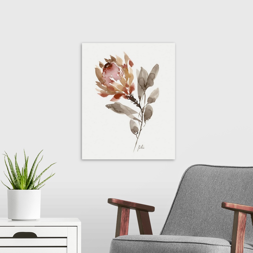 A modern room featuring Wild King Protea