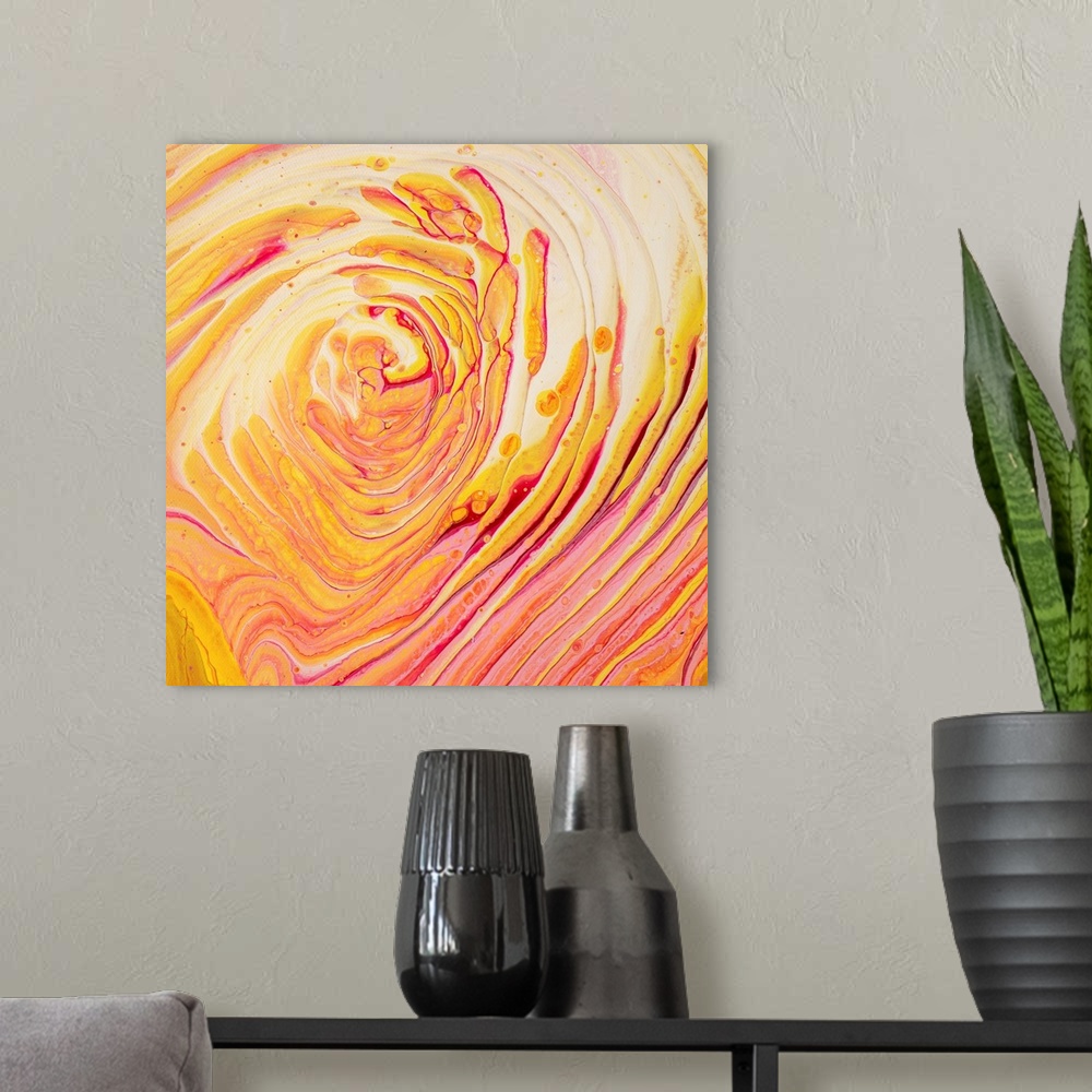 A modern room featuring Yellow And Pink Abstract 64