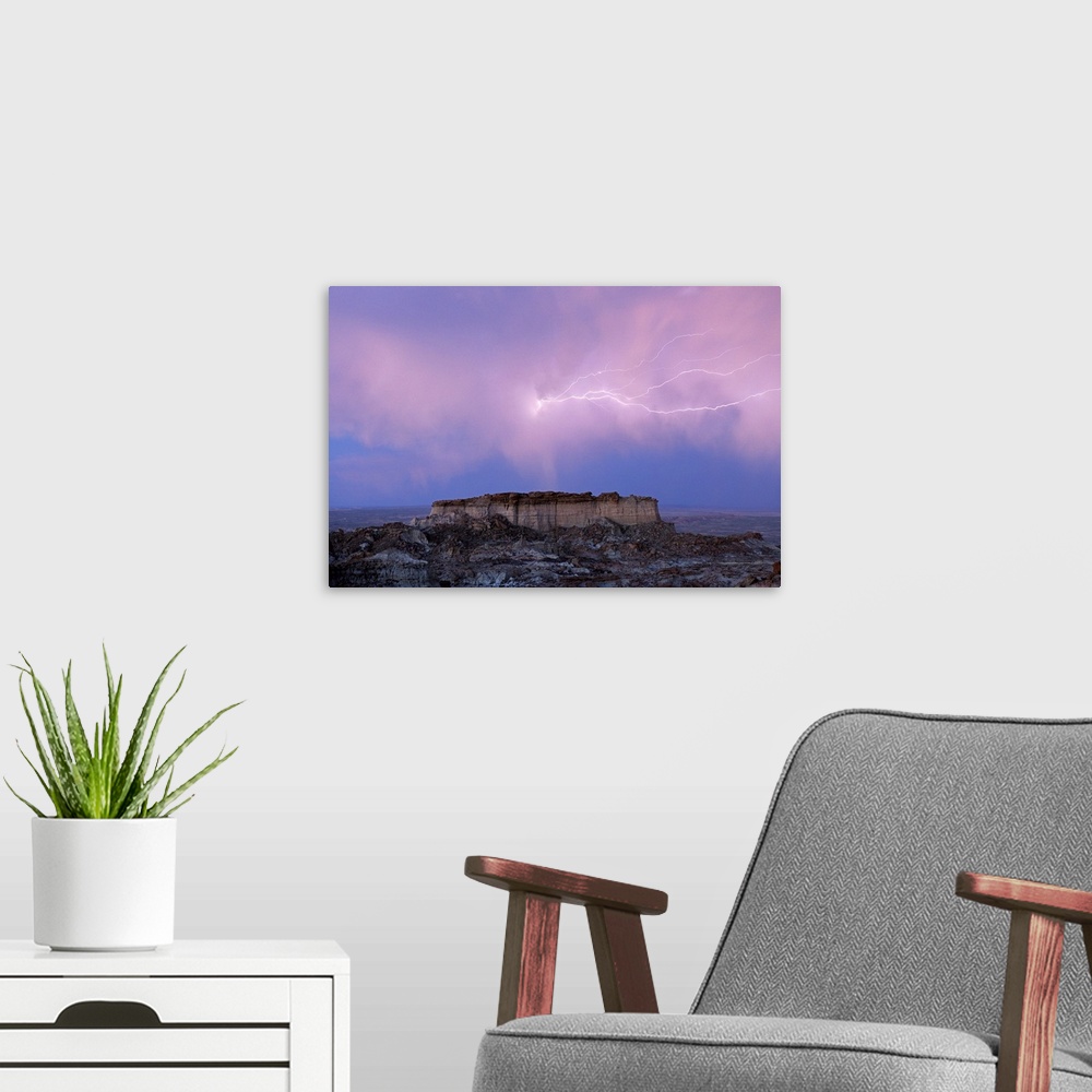 A modern room featuring Lightning strikes in Wyoming's Red Desert, Adobe Town, Wyoming