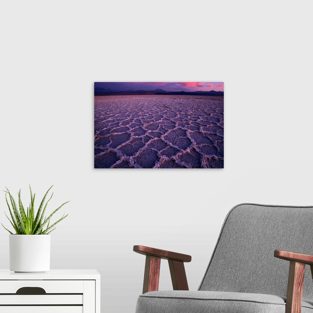 A modern room featuring Sunset falls on the Salar de Atacama salt flat, Atacama Desert, Chile