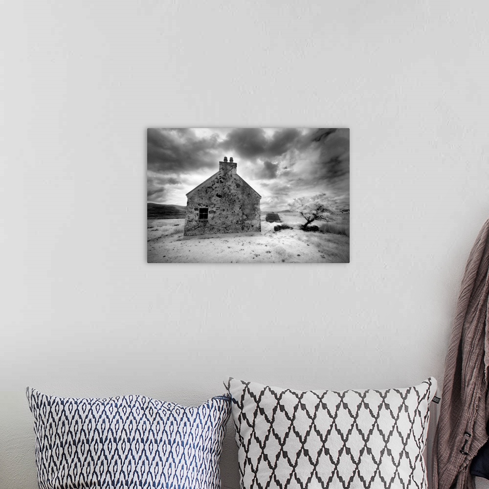 A bohemian room featuring Infrared image of a derelict farmhouse near Arivruach, Isle of Lewis, Hebrides, Scotland, UK