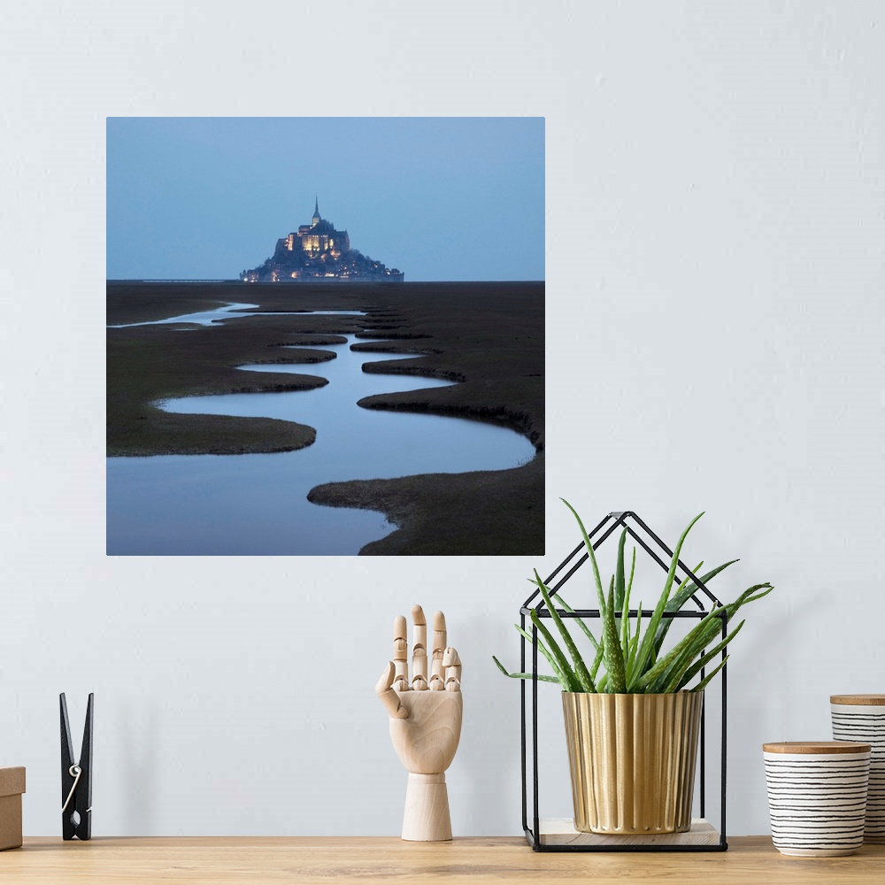 A bohemian room featuring A Meandering Pool And Mont Saint Michel At Night, Manche, Normandy, France