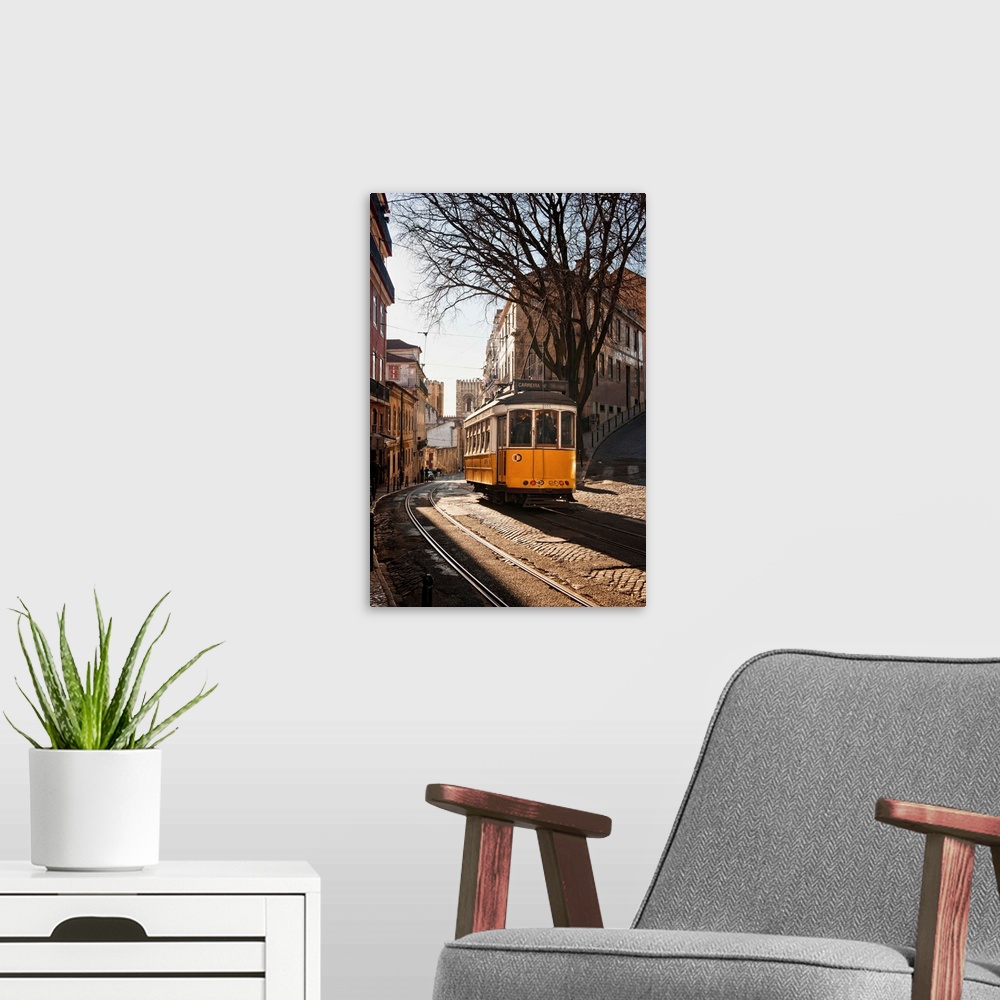 A modern room featuring A tramway in Alfama district. Lisbon