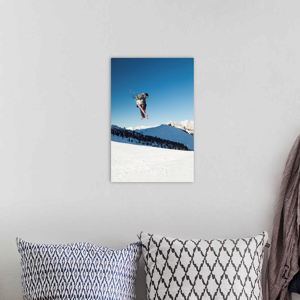 A bohemian room featuring A View Of A Freestyler Flying With His Skis After A Jump In Val Gardena, Bolzano Province, South ...