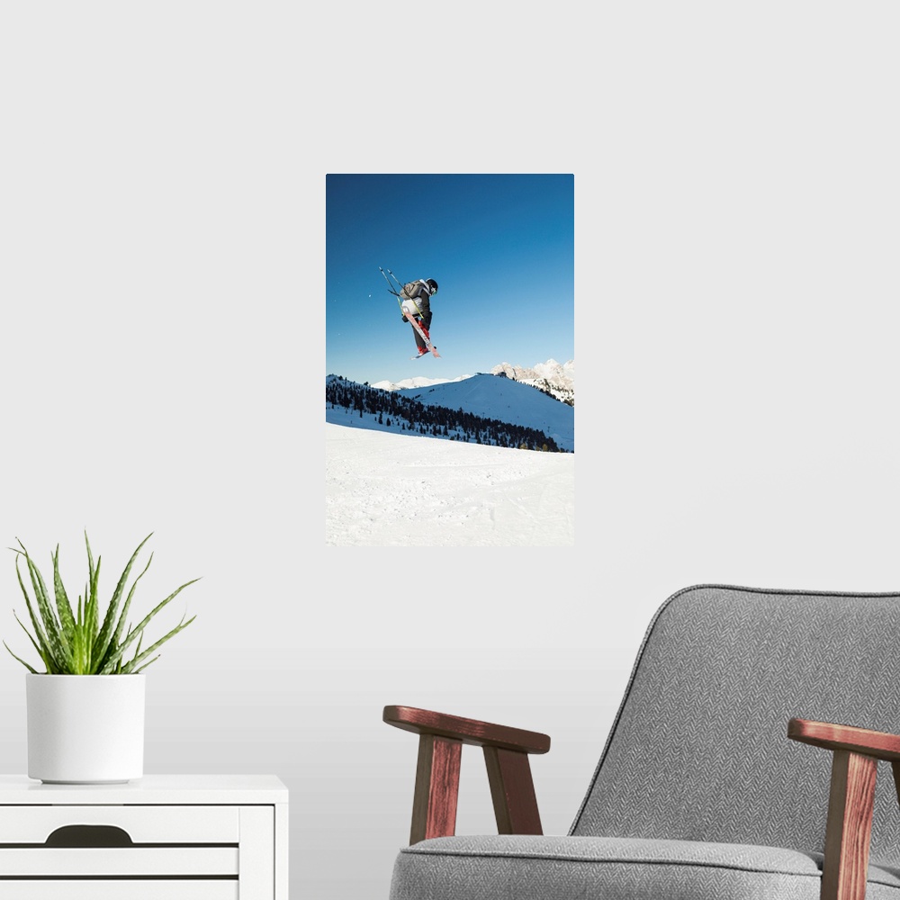 A modern room featuring A View Of A Freestyler Flying With His Skis After A Jump In Val Gardena, Bolzano Province, South ...
