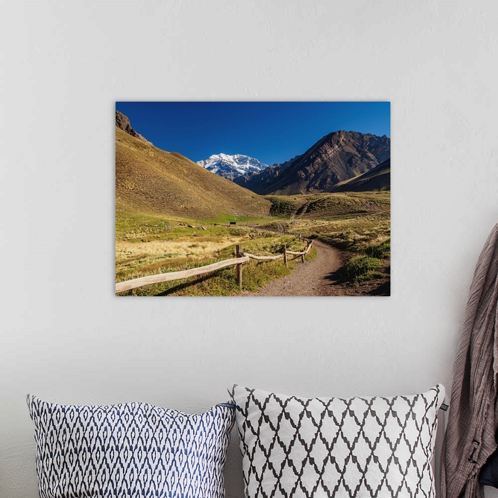 A bohemian room featuring Aconcagua Mountain, Horcones Valley, Aconcagua Provincial Park, Central Andes, Mendoza Province, ...