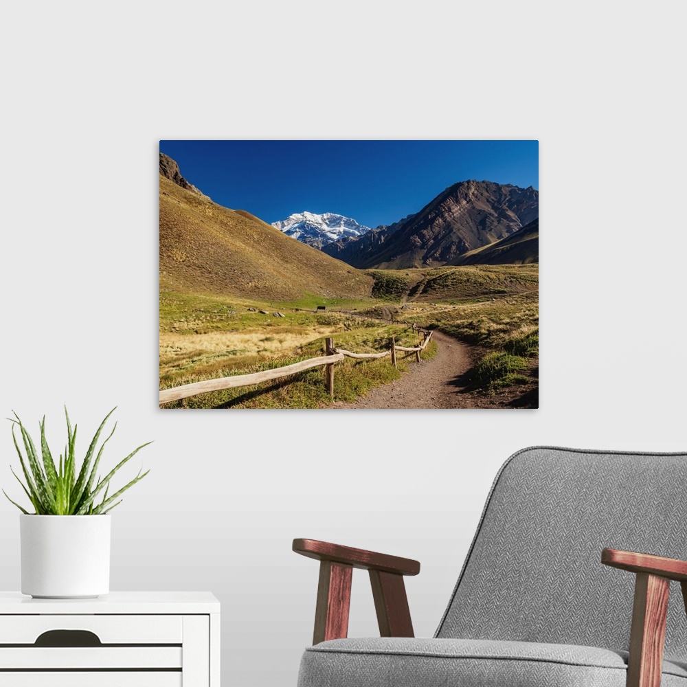 A modern room featuring Aconcagua Mountain, Horcones Valley, Aconcagua Provincial Park, Central Andes, Mendoza Province, ...