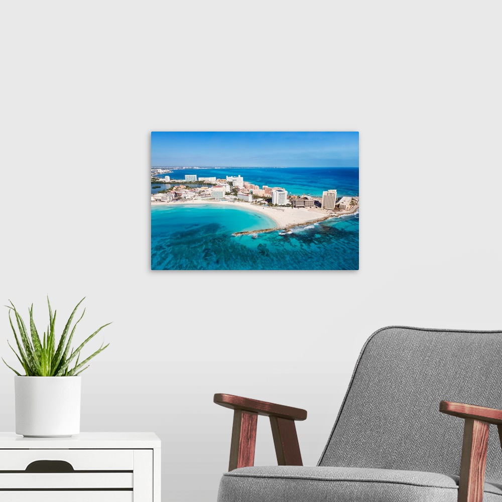 A modern room featuring Aerial of Cancun, Quintana Roo, Mexico.